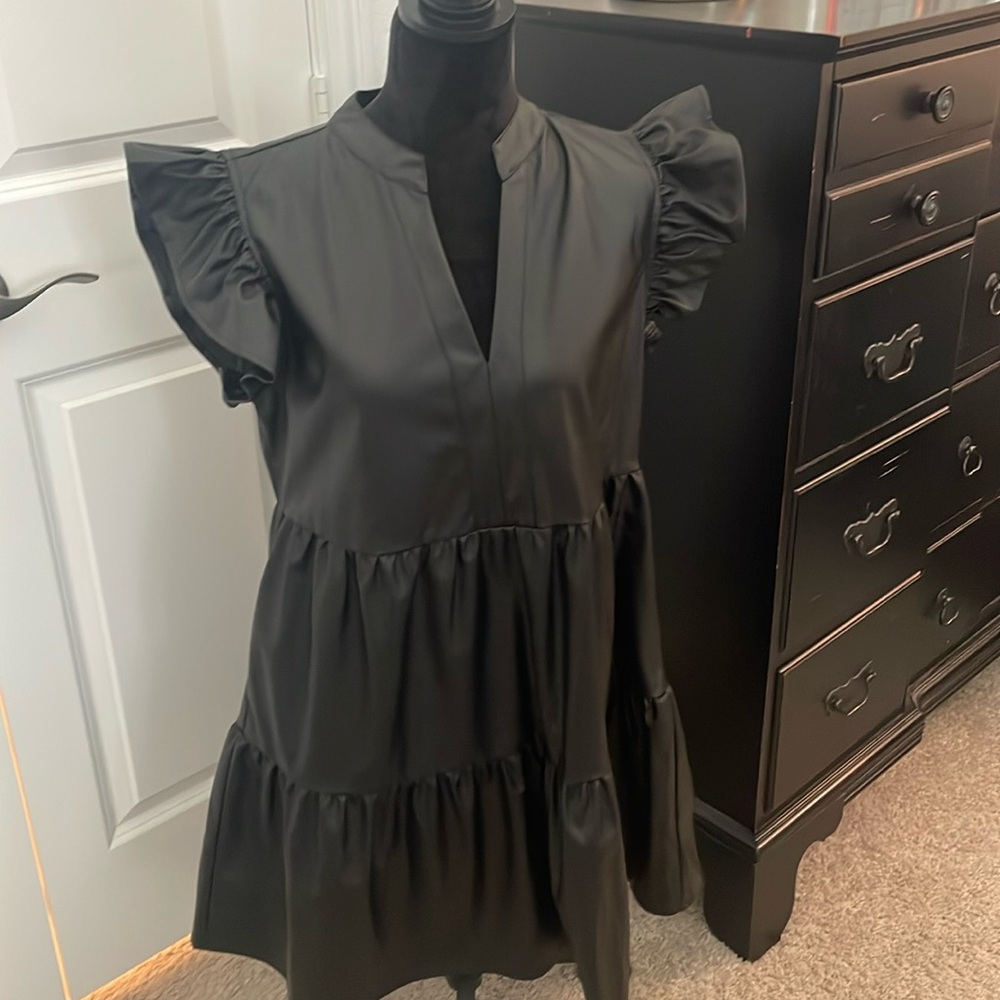 Black faux leather dress